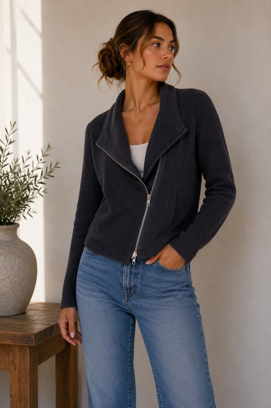 Vince Black Wool Cashmere Blend Asymmetrical Zip Bomber Jacket Womens XS Casual